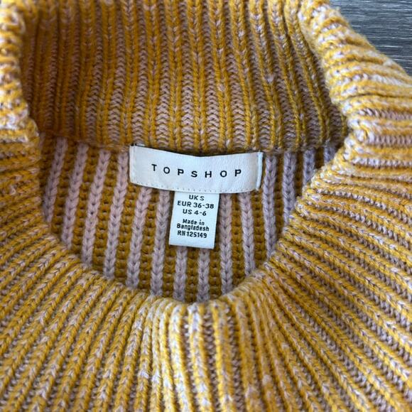 Topshop Mustard Yellow Ribbed Mock Neck Pullover Sweater Size 6 Oversized Knit - Picture 10 of 13